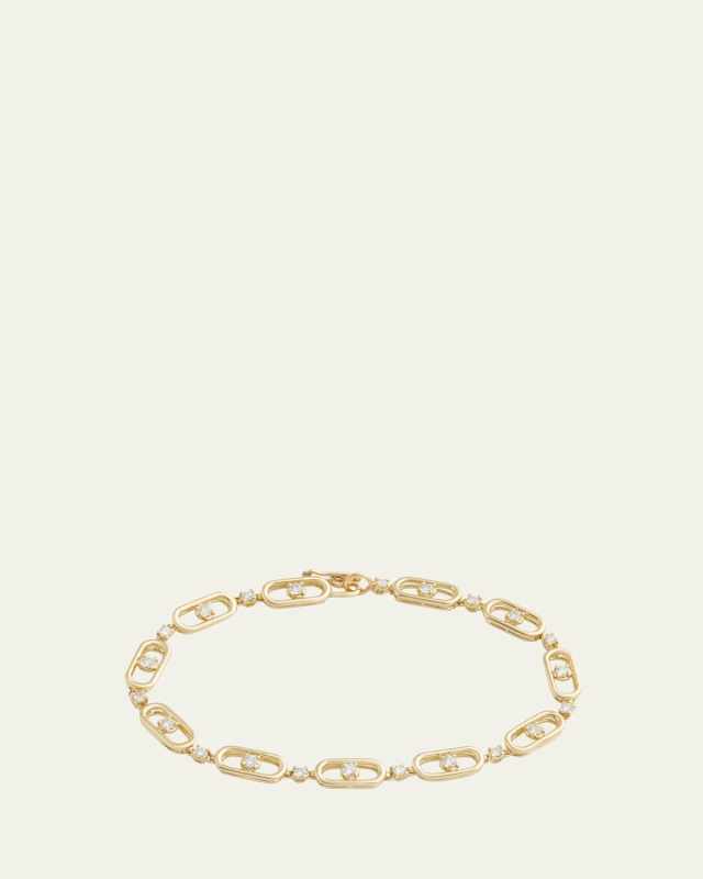 18K Yellow Gold Diamond Oval and Round Link Bracelet